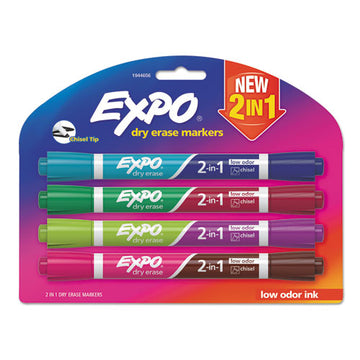 EXPO® 2-in-1 Dry Erase Markers, Fine-broad Chisel Tips, Assorted Secondary Colors, 4-pack freeshipping - TVN Wholesale